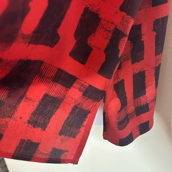 Lafayette 148 Womens 100% Silk Print Tunic Shirt Size S Red Black Short Sleeve - Picture 6 of 11